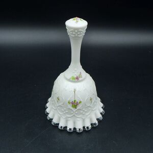 Fenton Glass Violets in Snow Spanish Lace Silver Crest Bell Artist Signed